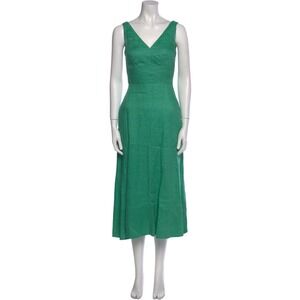 SALONI Rachel Cutout Bow Linen Midi Dress Washed Green US 6 UK 10